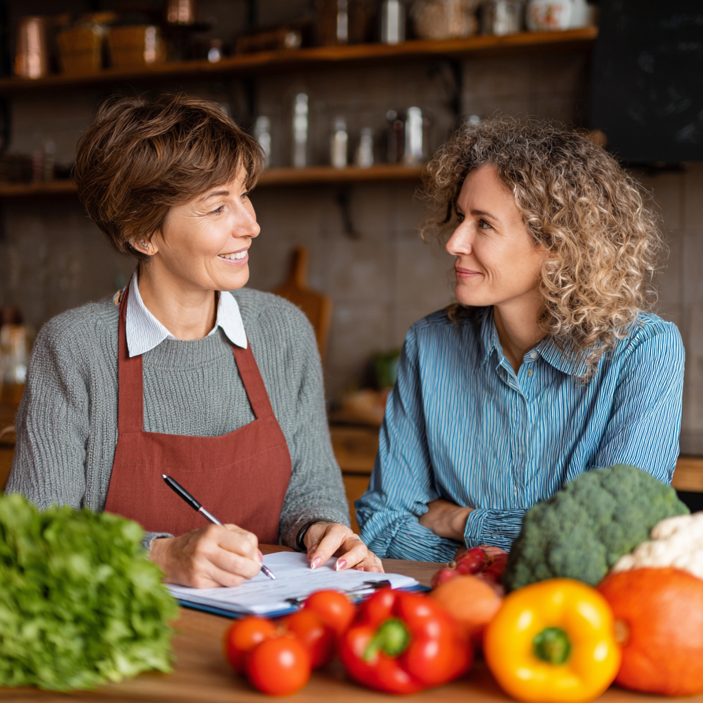 professional nutritionist consulting with adult client about meal planning